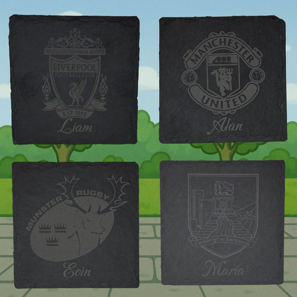 Personalised Laser Engraved Slate Coaster – Custom Club Crest & Name