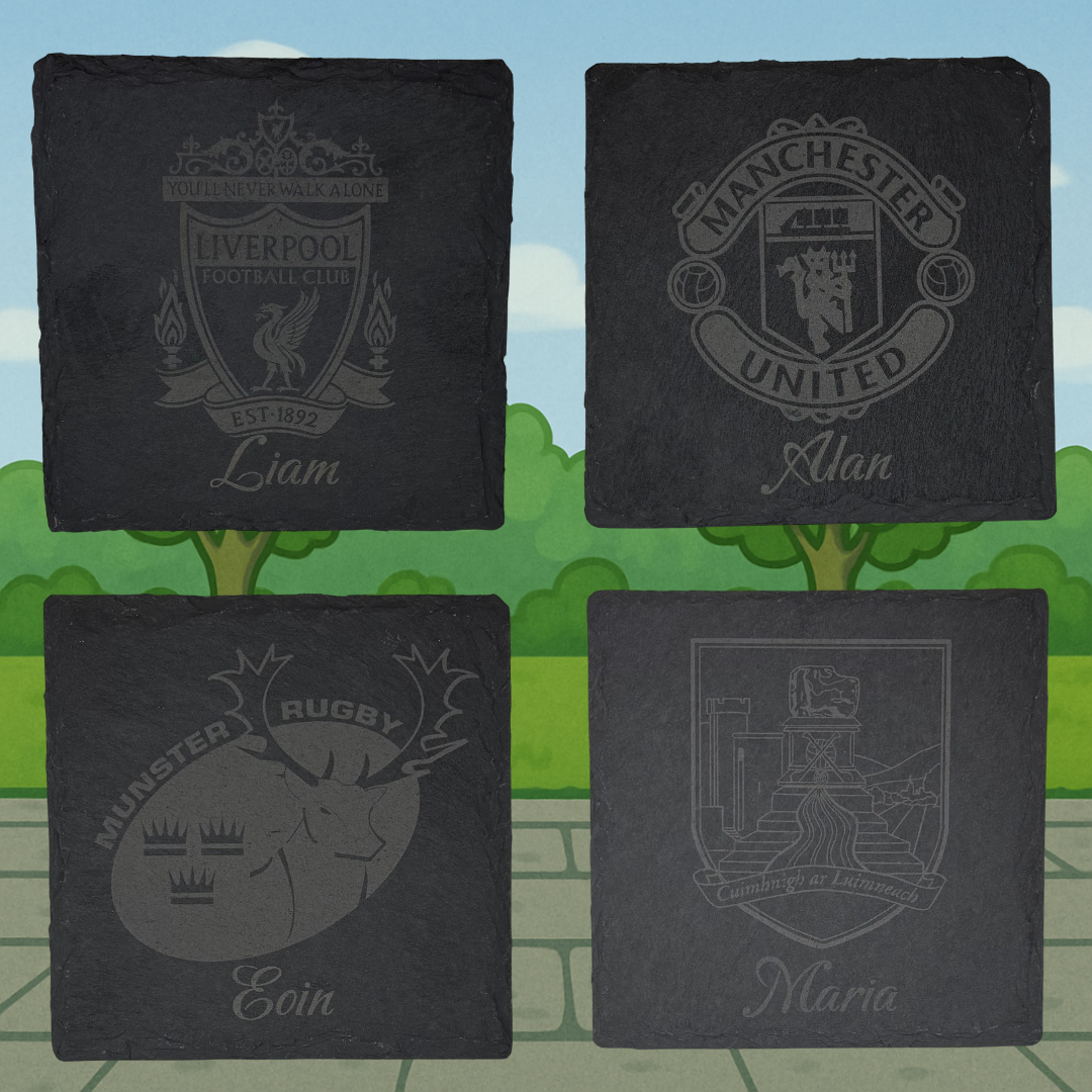 Personalised Laser Engraved Slate Coaster – Custom Club Crest & Name