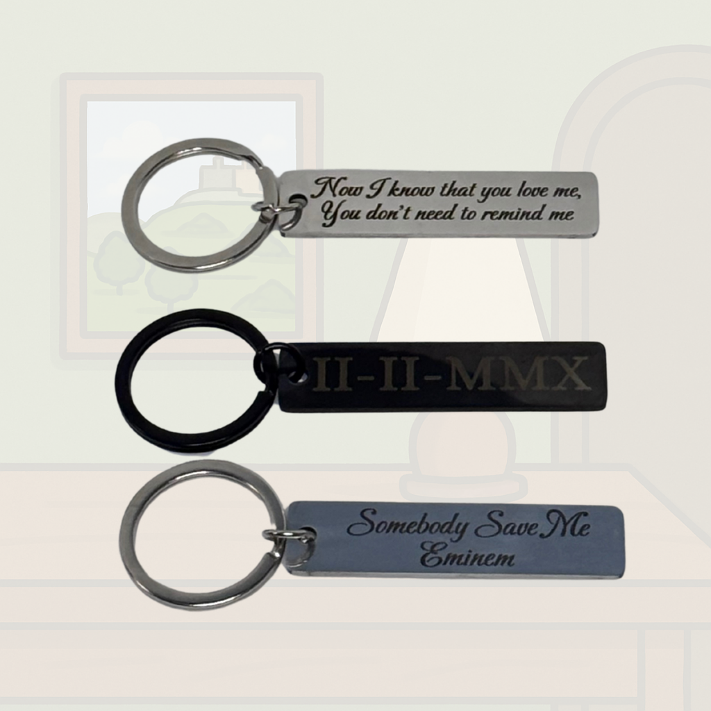 Custom Engraved Metal Keychain – Text, Coordinates or Spotify Code
