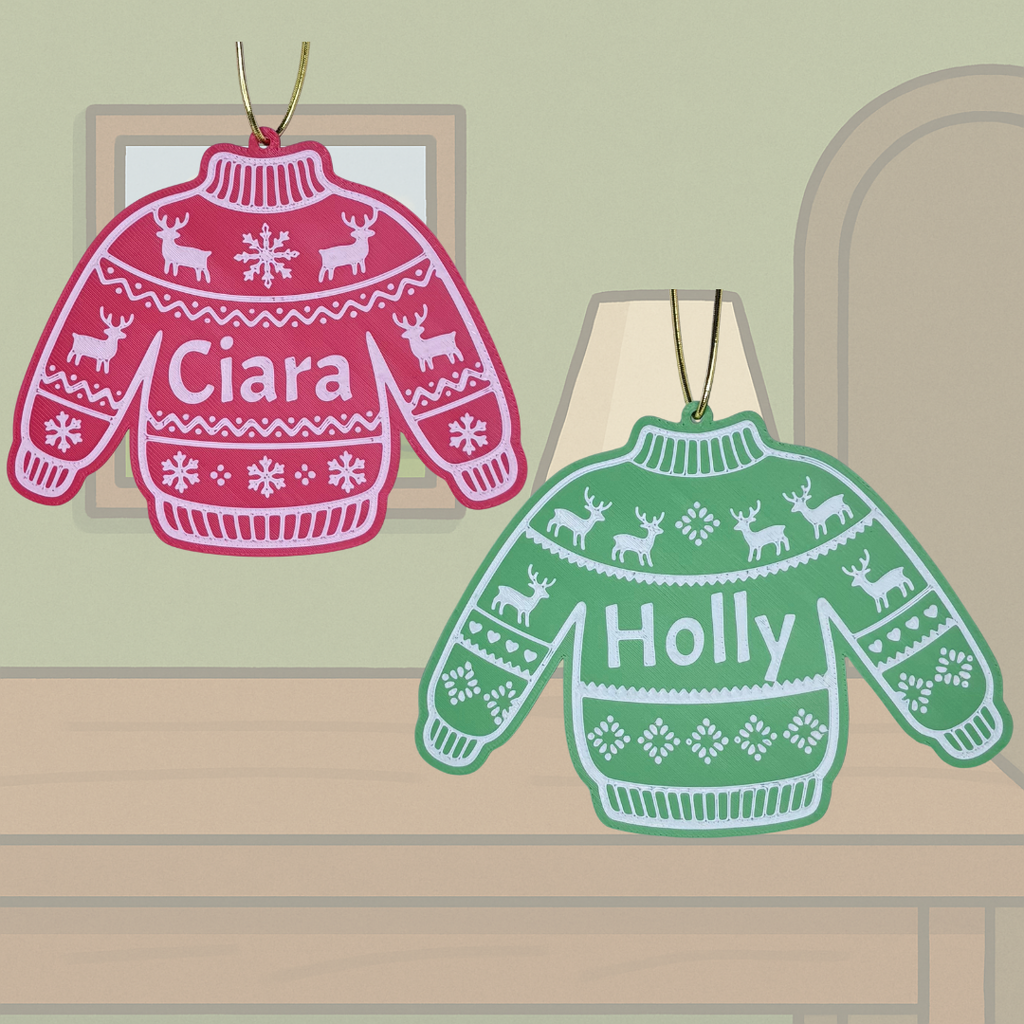 Custom Christmas Jumper Decoration – Personalised 3D Printed Ornament
