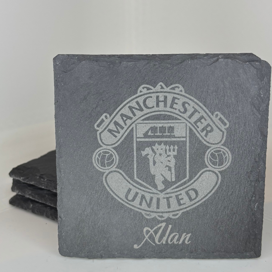 Personalised Laser Engraved Slate Coaster – Custom Club Crest & Name