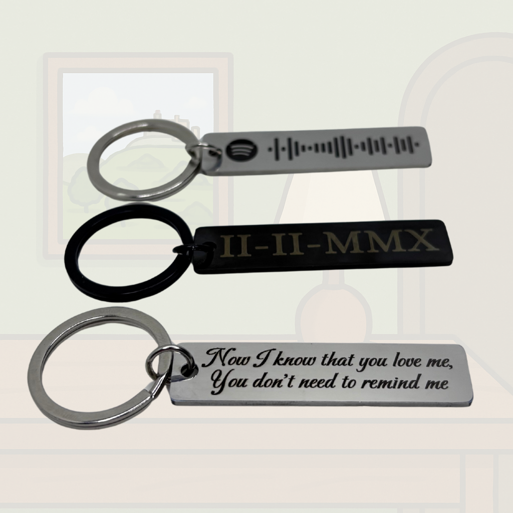 Custom Engraved Metal Keychain – Text, Coordinates or Spotify Code