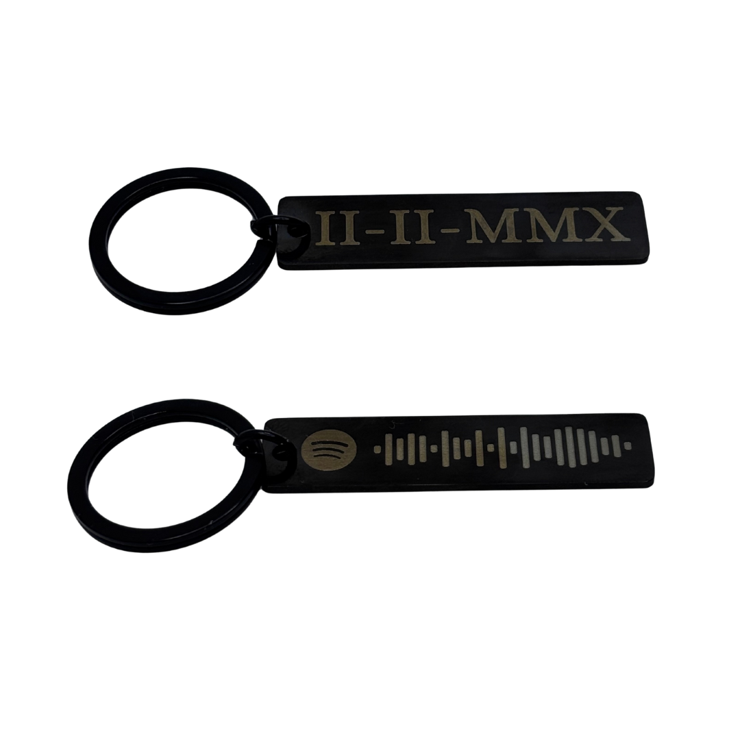 Custom Engraved Metal Keychain – Text, Coordinates or Spotify Code