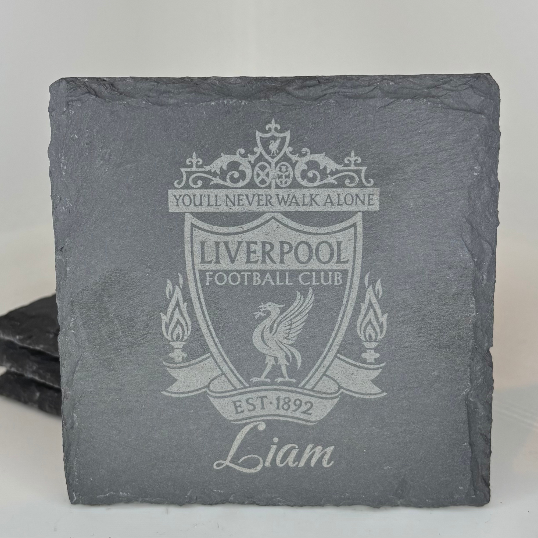 Personalised Laser Engraved Slate Coaster – Custom Club Crest & Name