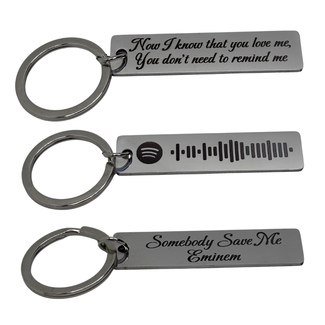 Custom Engraved Metal Keychain – Text, Coordinates or Spotify Code
