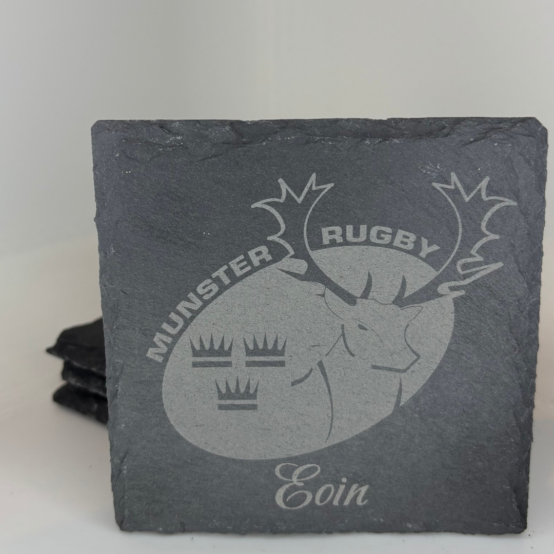 Personalised Laser Engraved Slate Coaster – Custom Club Crest & Name