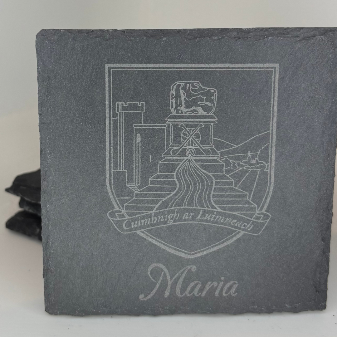 Personalised Laser Engraved Slate Coaster – Custom Club Crest & Name