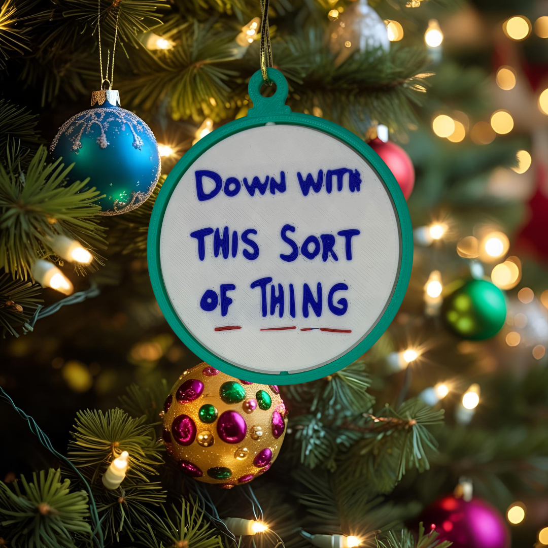 Father Ted Christmas Ornament – Dual-Sided “Careful Now / Down With This Sort of Thing”