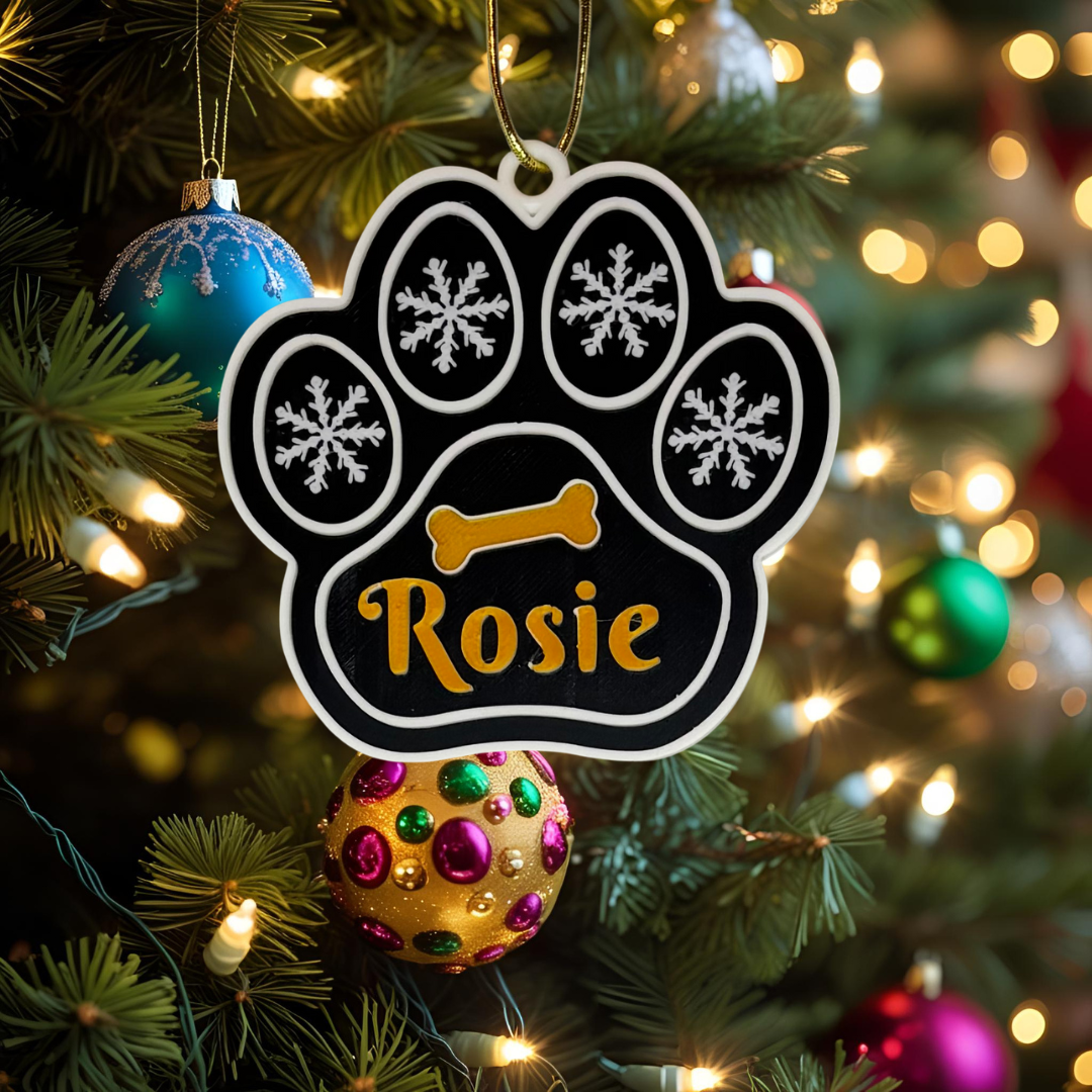 Personalised Dog Paw Christmas Ornament – Custom Pet Name Decoration for Dog Lovers