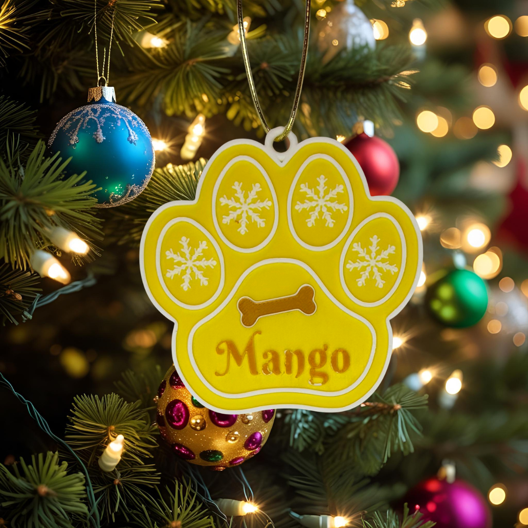 Personalised Dog Paw Christmas Ornament – Custom Pet Name Decoration for Dog Lovers