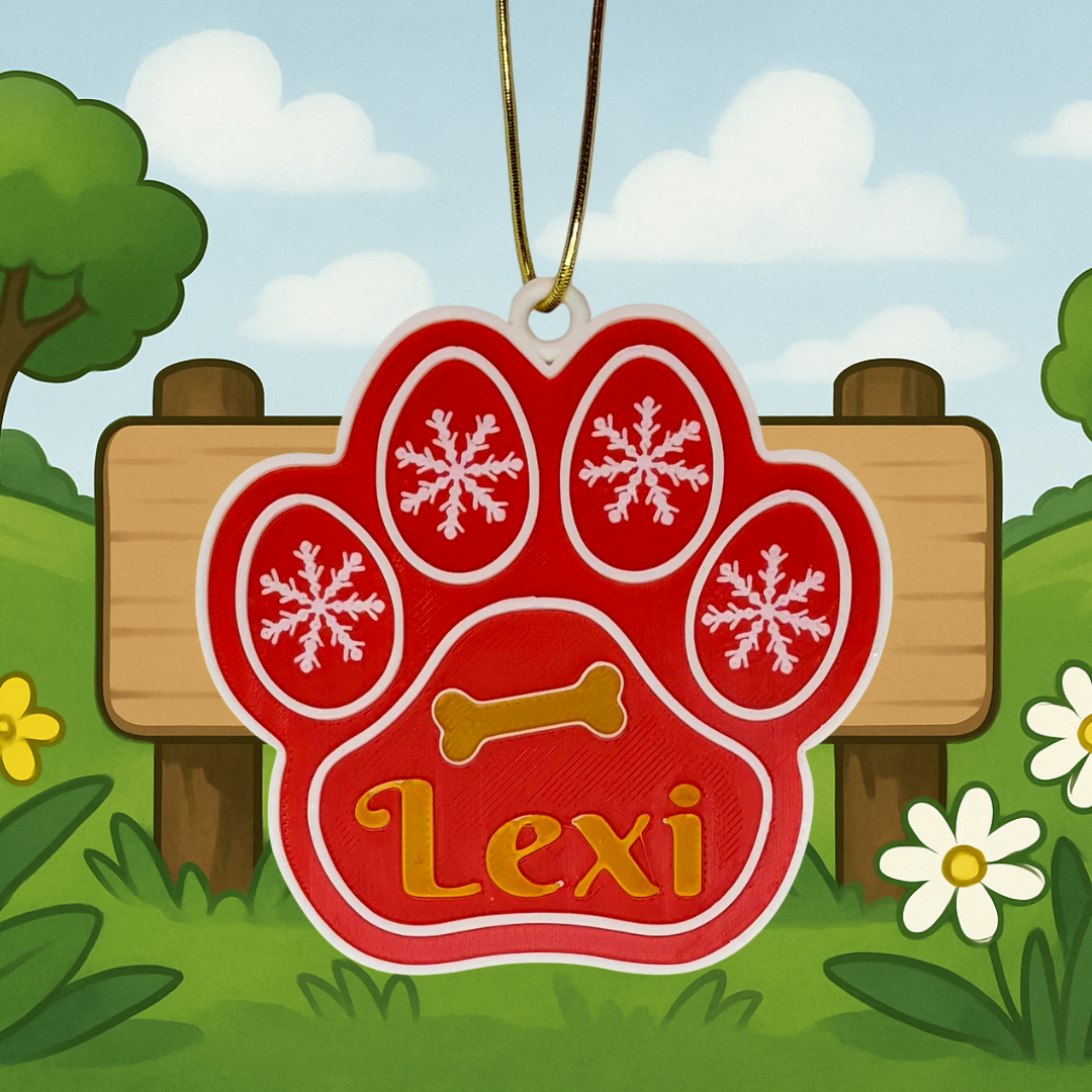 Personalised Dog Paw Christmas Ornament – Custom Pet Name Decoration for Dog Lovers