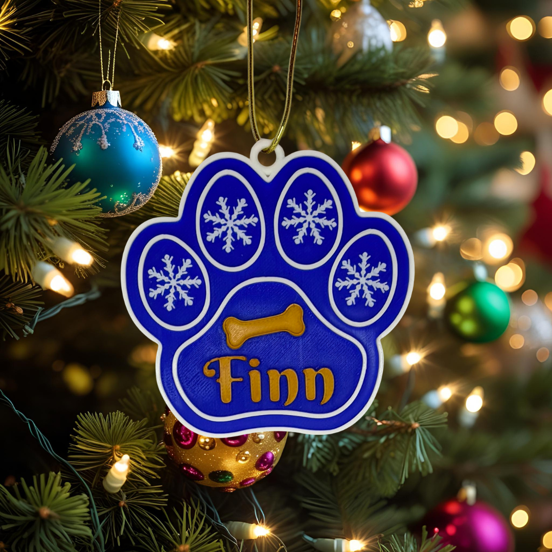 Personalised Dog Paw Christmas Ornament – Custom Pet Name Decoration for Dog Lovers