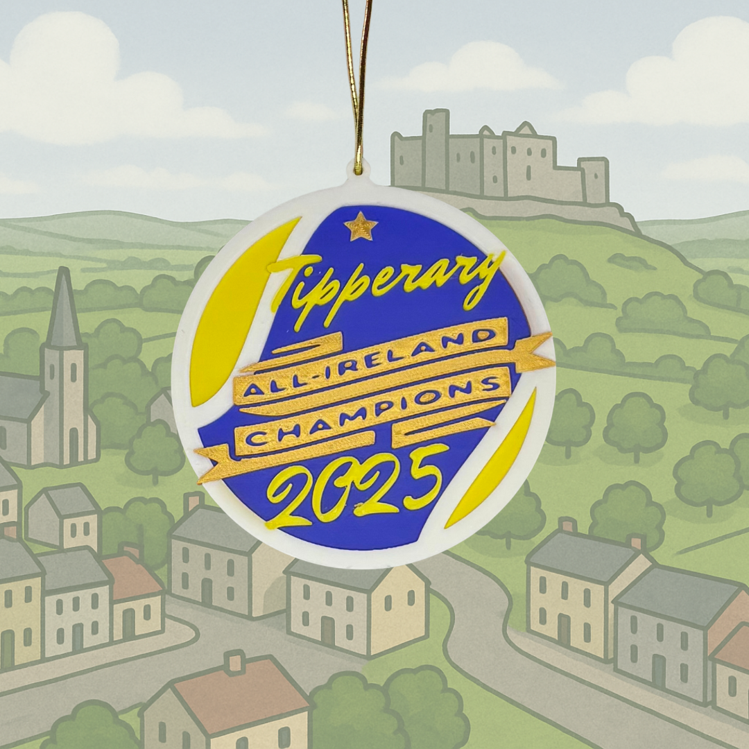 Tipperary Hurling All-Ireland Champions 2025 Ornament – Sliotar Design in Blue & Yellow