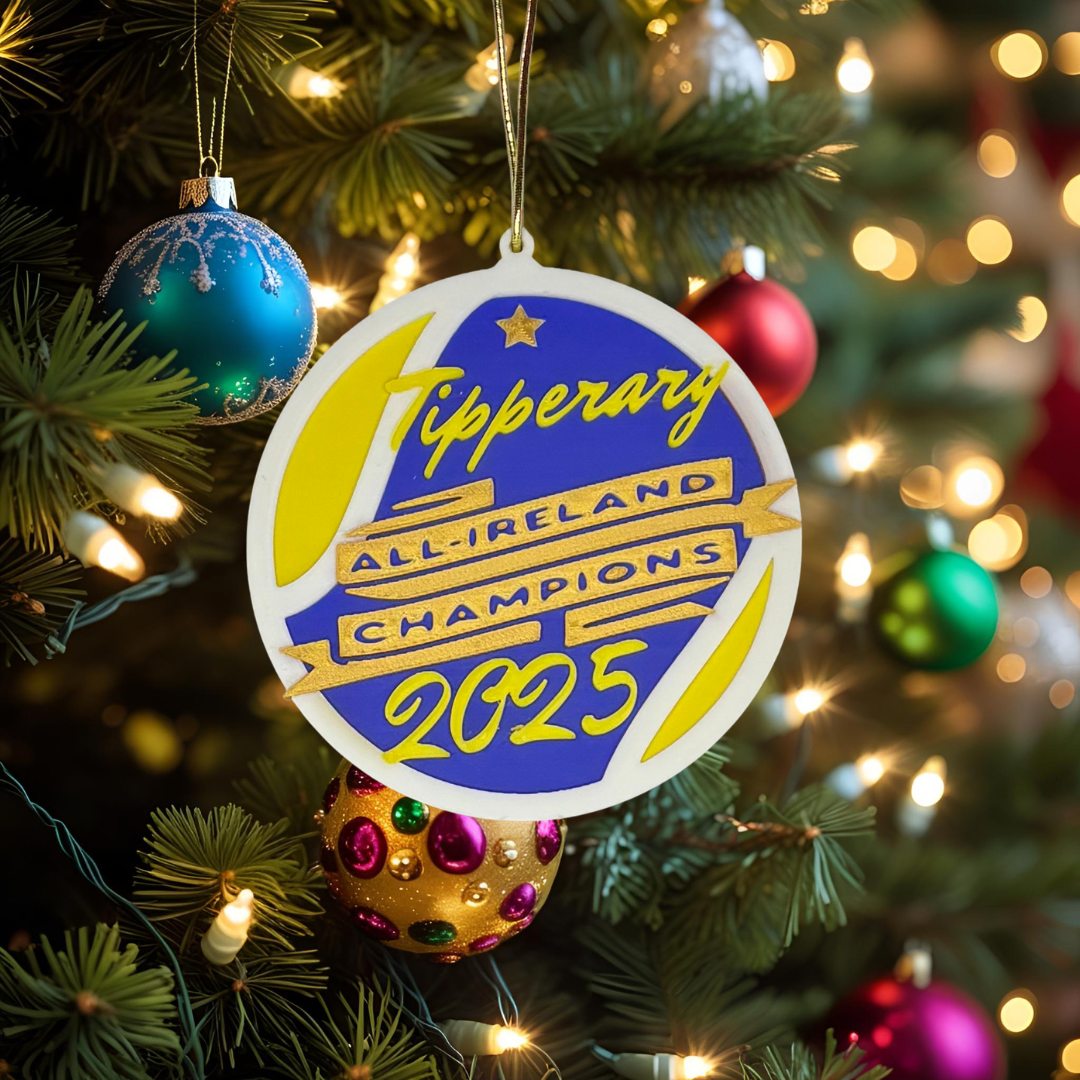 Tipperary Hurling All-Ireland Champions 2025 Ornament – Sliotar Design in Blue & Yellow