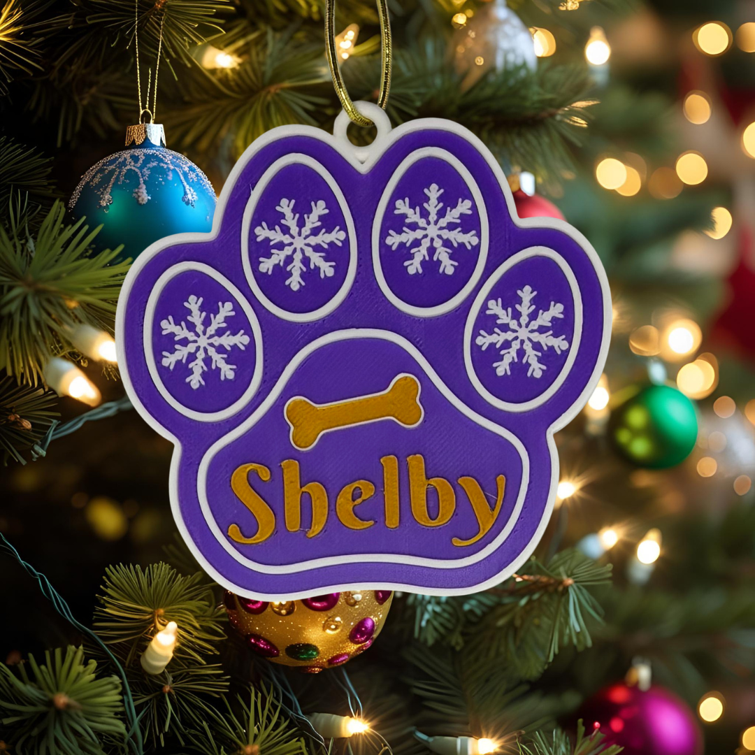 Personalised Dog Paw Christmas Ornament – Custom Pet Name Decoration for Dog Lovers
