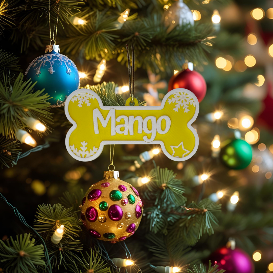Personalised Dog Bone Christmas Ornament – Custom Pet Name (Multiple Colours)