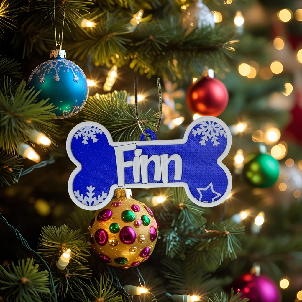 Personalised Dog Bone Christmas Ornament – Custom Pet Name (Multiple Colours)