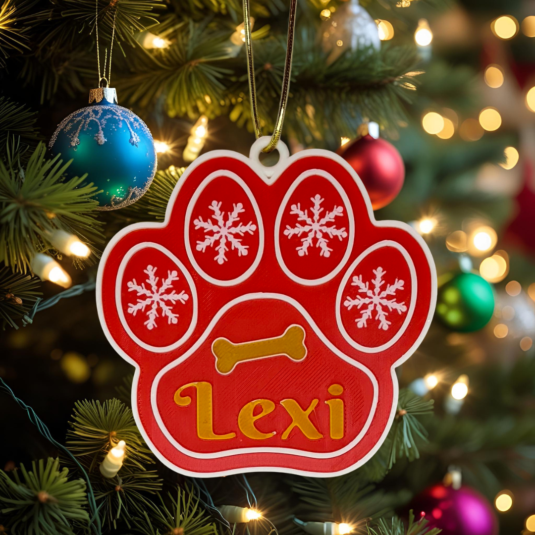 Personalised Dog Paw Christmas Ornament – Custom Pet Name Decoration for Dog Lovers