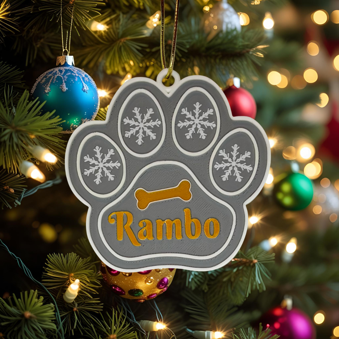 Personalised Dog Paw Christmas Ornament – Custom Pet Name Decoration for Dog Lovers